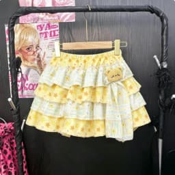 summer Japanese Kawaii Lolita Style Mini Skirt Women Sweet Cute Print Ruffles Bow Cake Skirt Girls Y2k High Waist fashion Skirts
