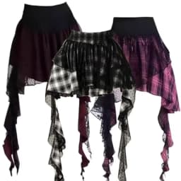 Harajuku Plaid Lace Patch Rock Punk Skirts Women Y2k Aesthetic Gothic Irregular Skirt High Waist Cake Mini Y2K Streetwear Jupe