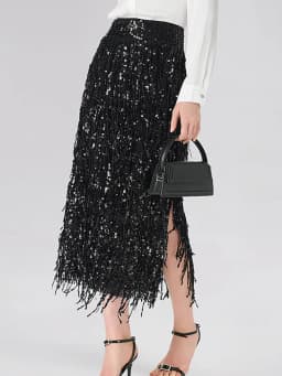 Spring Autumn Holiday Casual Maxi Skirts, Women Simple High Waist Fashion Skirts, 2026 Patchwork Tassel Elegant Ladies Skirts