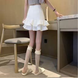 Lucyever Irregular Ruffles Short Skirts Woman Korean Fashion High Wiast Mini Skirt for Women Black White Pink Fishtail Skirts