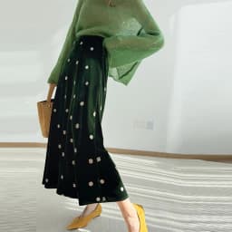2025 solid color fashion velvet embroidery elastic waist skirt women's autumn and winter retro high-end loose long dress