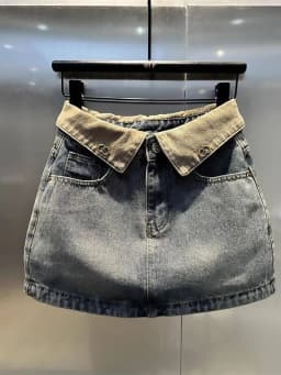 Color Blocking Denim Skirt for Women Retro High Waisted Blue Hip Hugging Short Skirt 2026 New Summer Anti Glare Half Dress