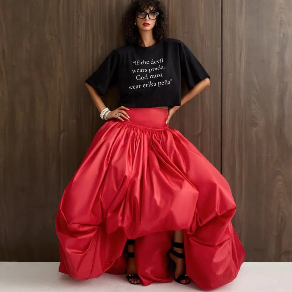 Dramatic Red Bubble Maxi Skirt Red Voluminous Ball Gown Skirt Women High Waist Statement Party Skirt High Low Evening Skirts