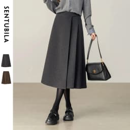 SENTUBILA Women's A-Line Skirt 2026 Winter High Waist Asymmetric Single-Side Pleated Design Minimalist Commuter Skirt 154QP4000