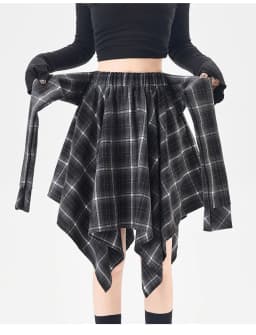 Y2K Plaid Skirt Women Vintage Strappy Asymmetrical Midi High Waist Slimming Casual A Line Short Skirt