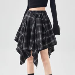 Y2K Plaid Skirt Women Vintage Strappy Asymmetrical Midi High Waist Slimming Casual A Line Short Skirt