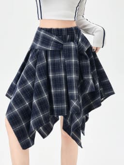 Y2K Plaid Skirt Women Vintage Strappy Asymmetrical Midi High Waist Slimming Casual A Line Short Skirt