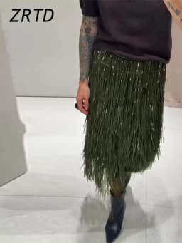 Fashion Beaded Tassels Long Skirt Women Loose High Waist A-line Female Skirts 2026 Autumn Winter Lady Y2k Party Clothes