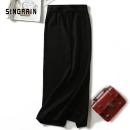SINGRAIN Women sweater skirt pencil midi knitted skirt high waist skirts womens winter long warm knitting skirts split bottoms