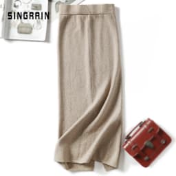 SINGRAIN Women sweater skirt pencil midi knitted skirt high waist skirts womens winter long warm knitting skirts split bottoms