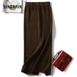 SINGRAIN Women sweater skirt pencil midi knitted skirt high waist skirts womens winter long warm knitting skirts split bottoms