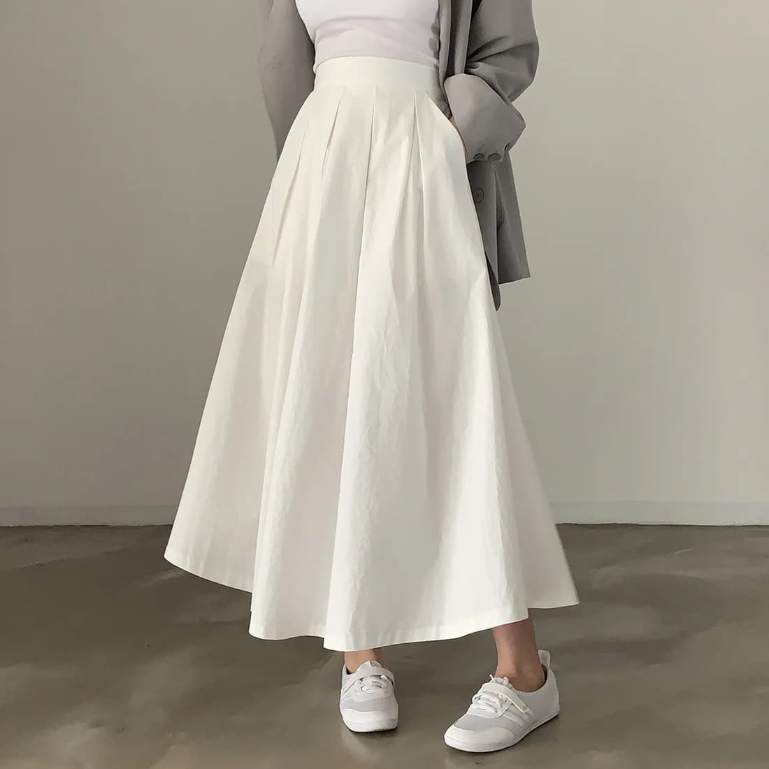 2024 Women Elegant White Long Skirts High Waist A-Line Cotton Maxi Skirts Women Casual Skirts Jupe Femme Saias Mujer