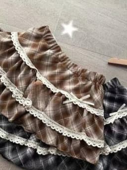 Autumn Woman Vintage Plaid Cake Shirt Spicy Girls Harajuku Sweet Y2k Mini Skirt Japanese Style Fashion Lace Skirt Chic