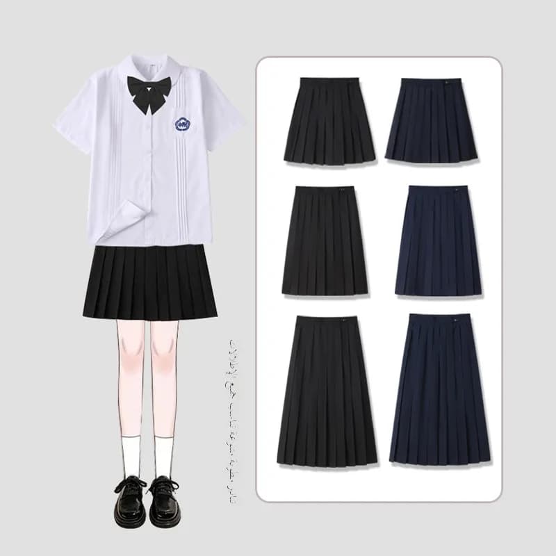 Black Midi Pleated Skirt Student Uniform Style JK Skirt Elastic Waist Polyester Fiber Casual Wear Summer Season