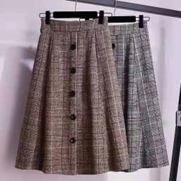 Large Size Women's Autumn Winter Elastic Waist A-line Skirt Woman Skirts Faldas Jupe Korean Retro Plaid Mid-Long Skirts Size 4XL
