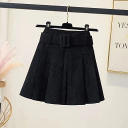 High Waist Corduroy Pleated Skirt Korean Style Short A-Line Woolen Skirt Women's Belted Half Body Skirt Casual Wear