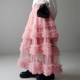 Women's Tulle A-Line Long Skirt High Waist Sheer Mesh Tiered Ruffled Skirt for Summer Spring