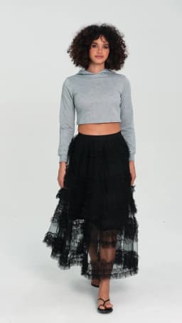 Women's Tulle A-Line Long Skirt High Waist Sheer Mesh Tiered Ruffled Skirt for Summer Spring
