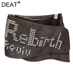 DEAT 2026 Autumn High Street Style Letter Square Rhinestone Decoration Low Waist Mini‑Skirt For Women PU‑Leather Skirts 29A9423