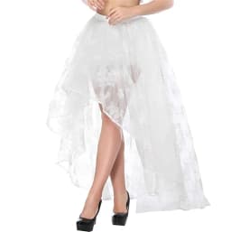 Fashion Women Irregular Ruffle Hem Skirt Summer Floral Embroidery Elastic Waist Gothic Tulle Skirt Black/White
