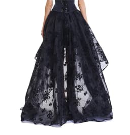 Fashion Women Irregular Ruffle Hem Skirt Summer Floral Embroidery Elastic Waist Gothic Tulle Skirt Black/White