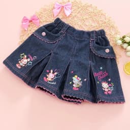 Kawaii Japanese Lolita Style Denim Pleated Skirt Women Sweet Cartoon Bunny Embroidered Love Short Skirts Korean Cute Mini Skirts