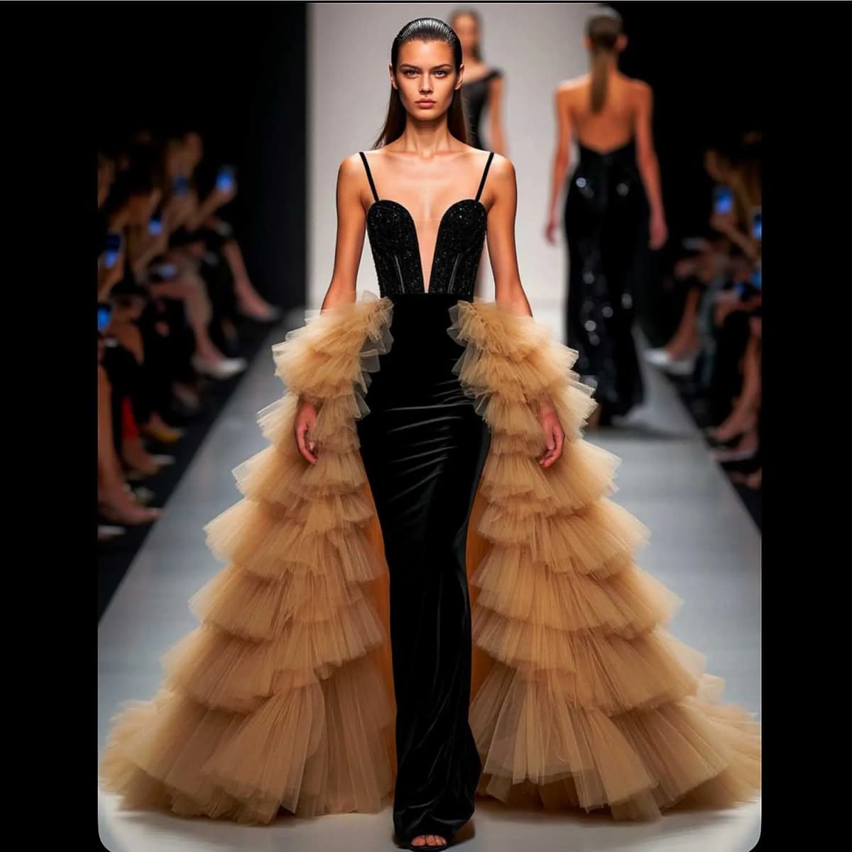 Extra Puffy Layered Tulle Overskirt Detachable Train Elastic Waist Tiered Ruffle Mesh Removable Skirt Nude Gold Prom Party Skirt