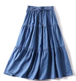 Women High Waist long Skirt 2025 Autumer brand Denim ruffled skirts casual vinatge Summer cotton skirts vestidos vintage clothes