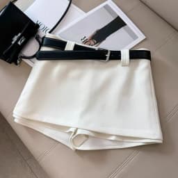 Black White Office Suit Skirts Women Sexy Shorts Mini Skirt Streetwear Ladies Korean Fashion All Match with Belt A Line Skirts
