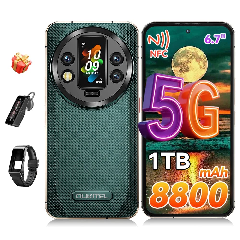 OUKITEL WP200 Pro 5G 6.7'' Rugged Mobile Phone 72GB(24+48)+1TB Android 15 120Hz 108MP+32MP 8800mAh 45W Dual SIM AI NFC BT 5.3