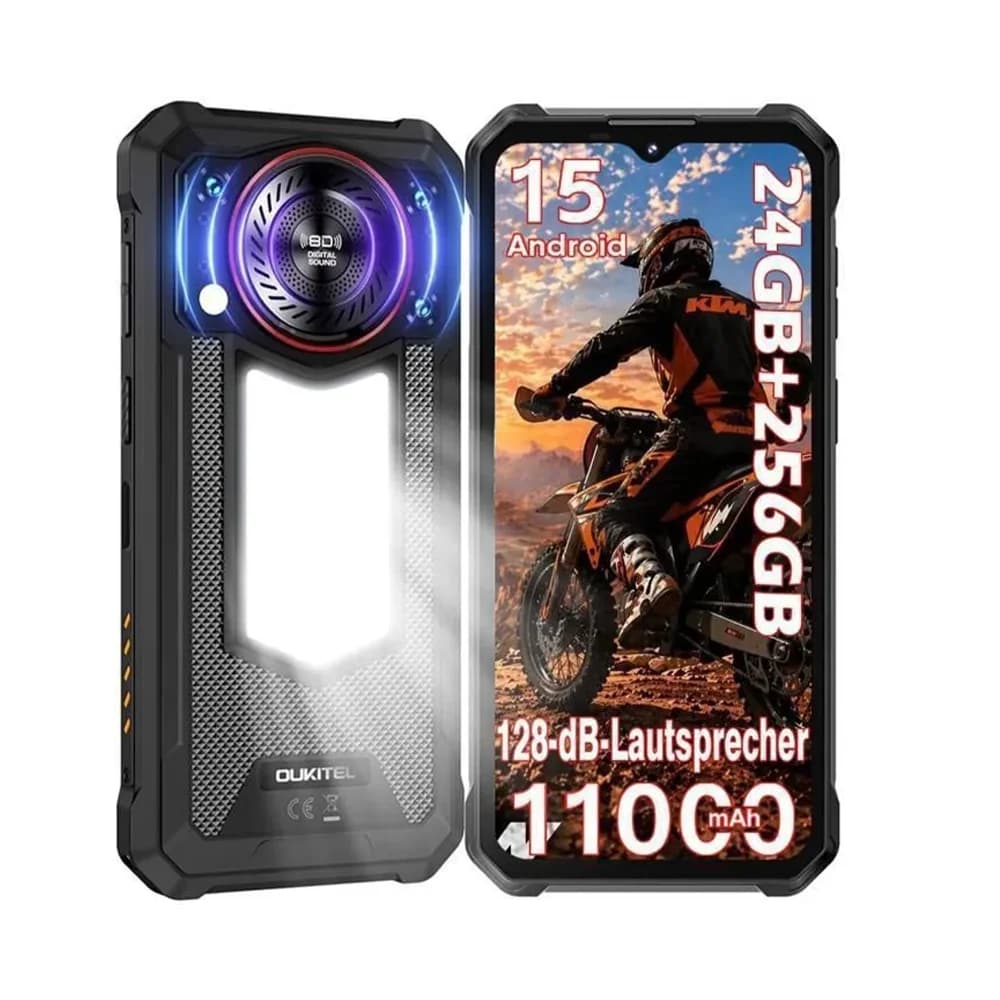 OUKITEL WP53 PRO Smartphone, 24GB RAM(8+16 Expand) 256GB ROM, Android 15, 11000mAh Big Battery, 6.52" HD Screen, 50MP Camera, Camping Light, Loud Speaker, NFC, Unlocked Cell Phone