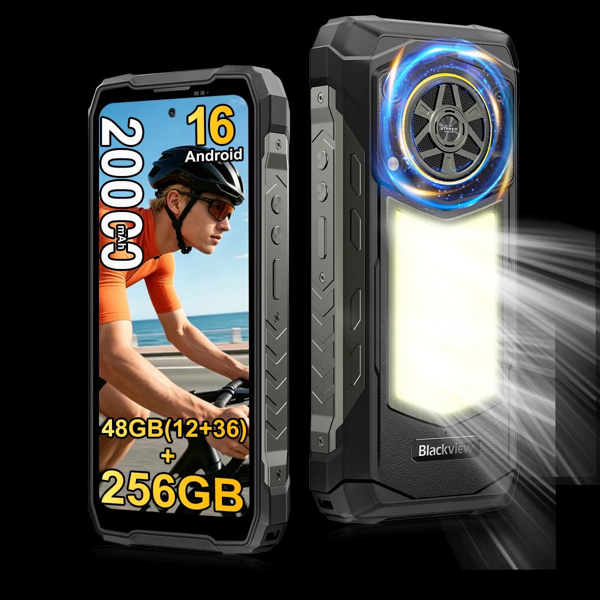Blackview ROCK 5 Rugged Smartphone, 48GB(12+36) RAM+256GB ROM, 6.78" 2.4K Display, 20000mAh Battery, Android 16, 108MP Camera, NFC,Fingerprint, Camping Lantern,Recognition IR Fill Light,33W Fast Charge