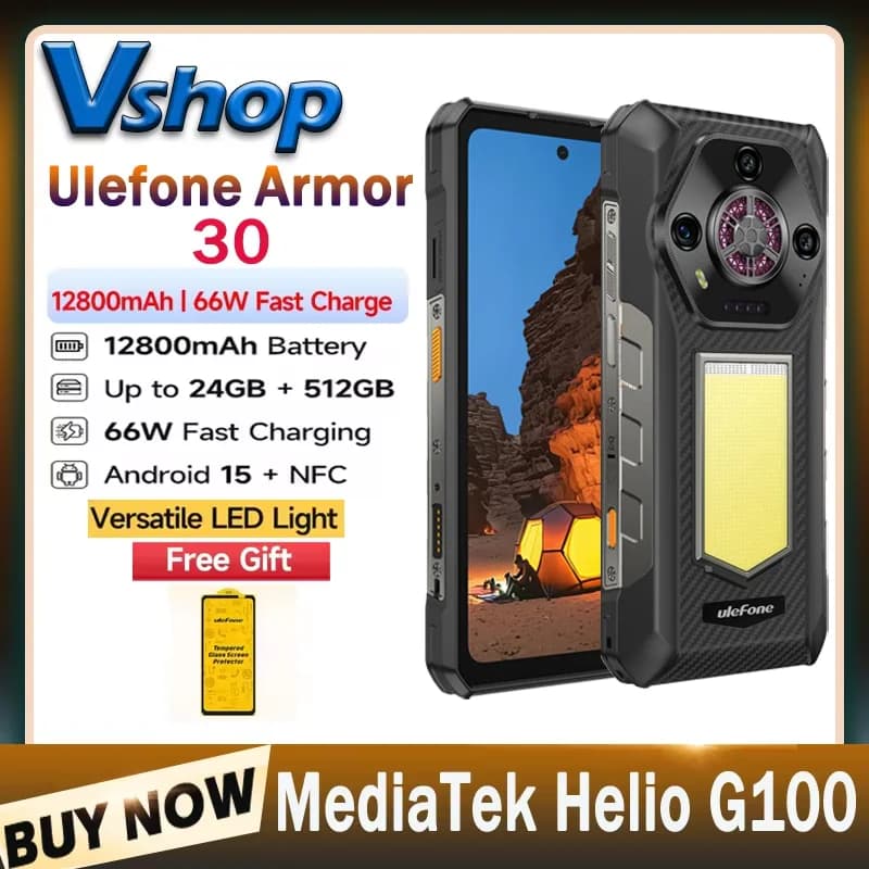 Ulefone Armor 30 Rugged Phone 24GB+512GB 6.95" FHD Versatile LED 12800mAh Android 15 64MP Camera 66W Global Version Smartphone