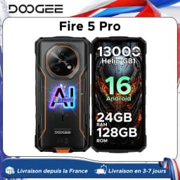 Doogee Fire 5 Pro Rugged Smartphone 13000Mah Battery 24Gb Ram(4Gb+20Gb) 128Gb Rom 6.6'' Display Helio G81 Android 16 Smartphone