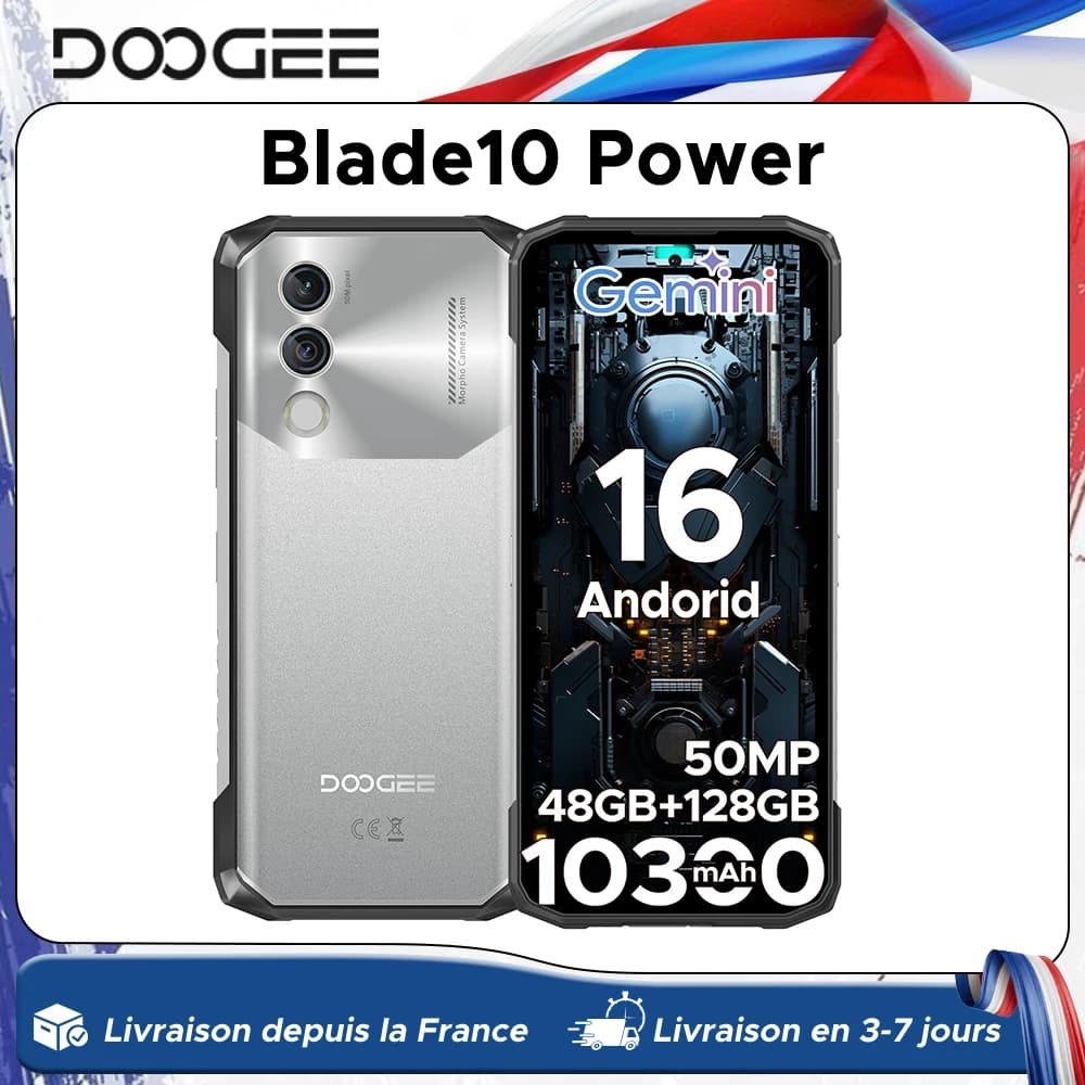 DOOGEE Blade10 Power Rugged Phone Gemini AI 6.6" Display 10300mAh Battery 48GB RAM(8+40) 128GB ROM Android 16 SmartPhone
