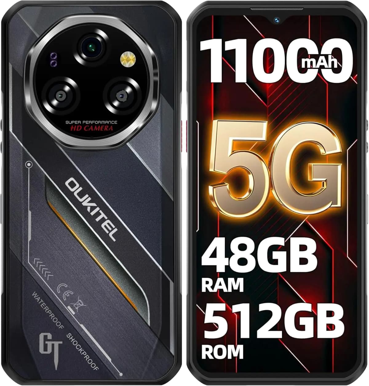 OUKITEL WP62 Rugged Phone 5G Unlocked, 48GB+512GB/2TB, 11000mAh/33W Battery, 6.6" FHD+ 120Hz Display, 108MP Camera Rugged Smartp
