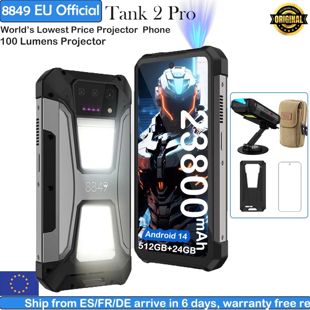 8849 Tank 2 PRO Unihertz Projector Rugged Smartphone 23800mAh 2.4K Display 24GB 512GB Mobile Phone 120W Android 14 Phone