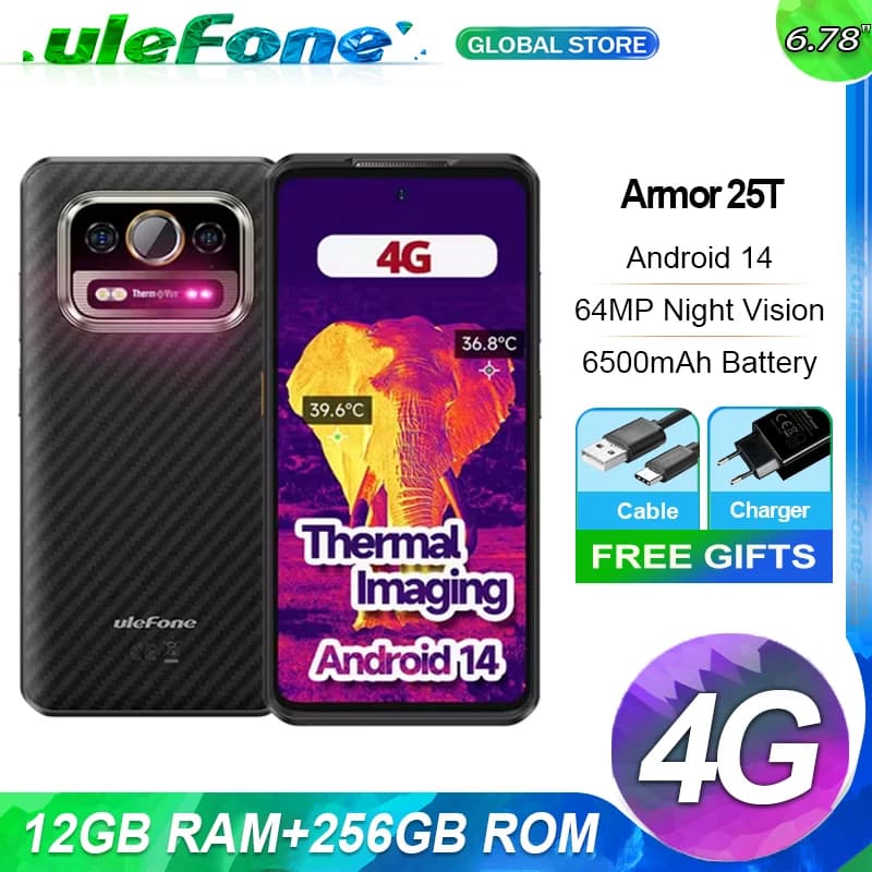 Ulefone Armor 25T NFC 8ГБ 256ГБ 6500mAh 4G Thermal lmaging By FLIR Rugged 64MP Night Vision Android 14 глобальная версия