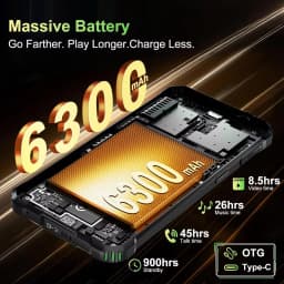 OUKITEL G5 Rugged Smartphone Unlocked 2025-16GB+128GB/TF 1TB Cell Phone, 900LM Dual Camping Lights, 6'' Display, 6300mAh Battery