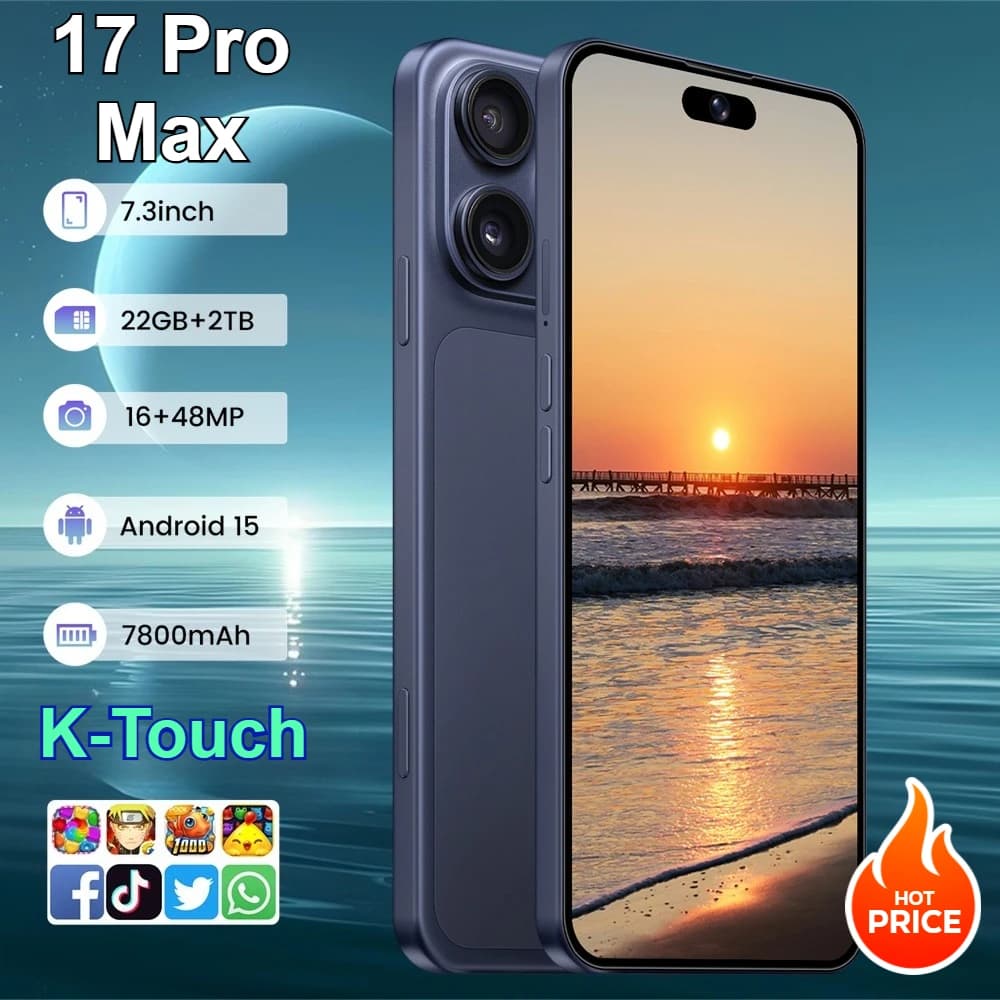 K-Touch Smartphone Android 5G For 17 Pro Max Smart Mobile Phones Dual Sim 22G+2TB Cell Phone Face Unlocked 7.3inch HD 5G Dual SIM 7800mAh Battery