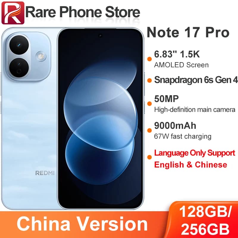 China Version Xiaomi Redmi Note 17 Pro 128GB/256GB 6.83" AMOLED Display Snapdragon 6s Gen 4 50MP+8MP Camera 67W 9000mAh Battery