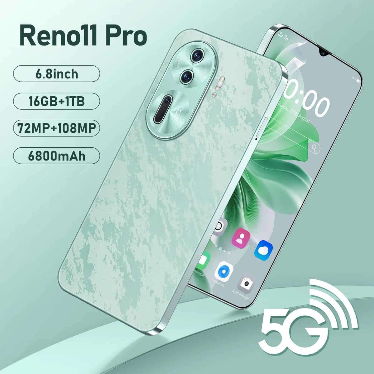 2025 New Reno11 Pro 6.8HD Original Smart Dual Card 6800mAh Battery Facial Recognition Function Global Edition