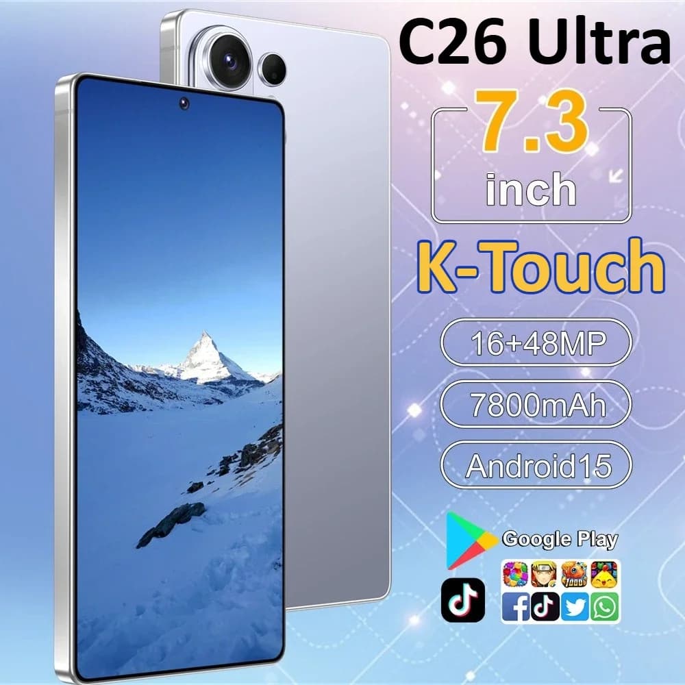 K-Touch C26 Ultra Mobile Phones 7.3 Inch 5G Dual SIM Smartphone Android 15 Cell Phone 16+48MP Camera 7800mAh Face Unlocked Cellphones For Men Women