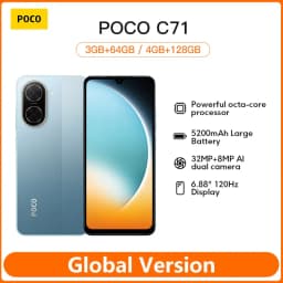 POCO C71 Smartphone Global Version 6.88' HD+ Display UNISOC T7250 5200mAh Battery 15W Fast Charging 32MP AI Dual Camera LCD