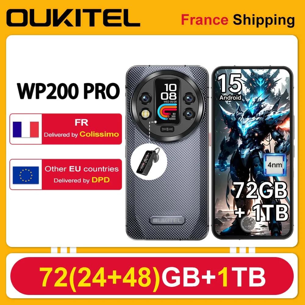 OUKITEL WP200 Pro 5G 72(24+48)GB+1TB Rugged Mobile Phone Android 15 6.7'' 120Hz 108MP+32MP 8800mAh 45W Dual SIM/AI/NFC