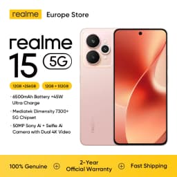 realme 15 5G Smartphone (Included EU Charger) Dimensity 7300+ 6500mAh Battery, 45W Charge Processor 6.77"144Hz AMOLED Display NFC