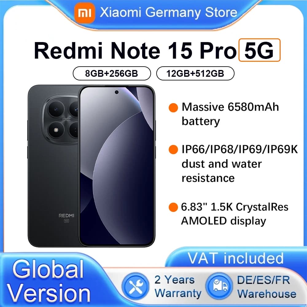 Global Version Xiaomi REDMI Note 15 Pro 5G Smartphone 5G 6.83' 200MP Main Camera 6580mAh 45W Charging IP66 IP68 IP69 IP69K NFC Xiaomi