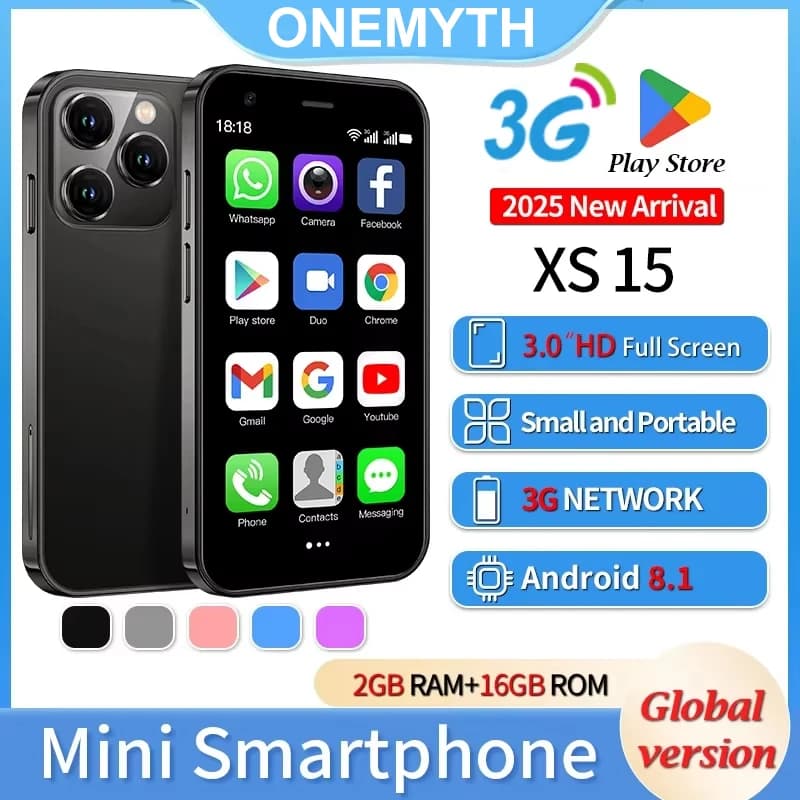 ONEMYTH XS15 Mini Smartphone Android 3.0-inch HD Display 2GB RAM 16GB ROM Dual SIM 3G Network Multi Color Small Phone