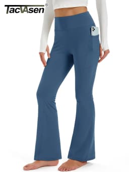 TACVASEN Fleece Lined Water Resistant Leggings Slim Flare Pants Womens High Waist Winter Warm Casual Yoga Pants with Pockets