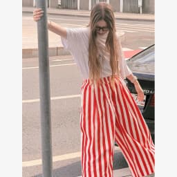 Casual Striped Balloon Pants Women Linen Elastic Waist Wide Leg Loose Fit Long Trousers 2026 Summer Lady Daily Street Wears New